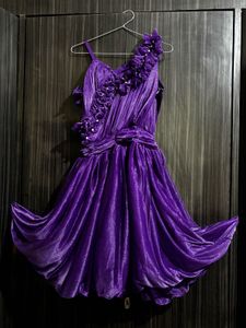 Stunning Handcrafted Purple Ruffled Party Dress