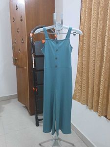 Teal Ribbed Wide-Leg Jumpsuit