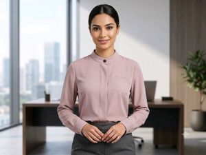 Chic Pink Mandarin Collar Blouse