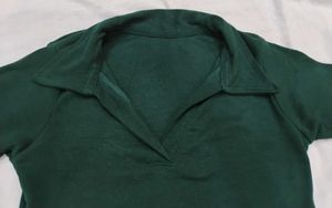 Classic dark Green Collared crop Top