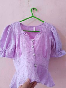 Cute Purple Puff Sleeve Top