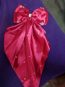 combo of 2 White and maroon- Embellished bow hairc