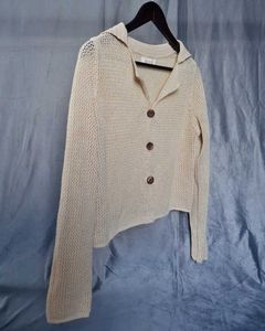 Beige Knit Button-Down Cardigan