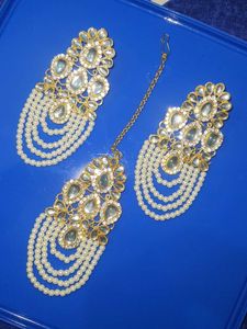 Elegant Pearl & Stone Maang Tikka Set