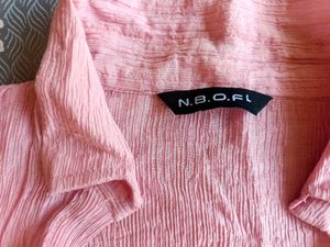 Chic Pink Crinkle Top &amp; White Tee Set