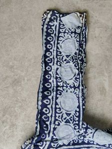 Blue and White Printed Cotton Kurta