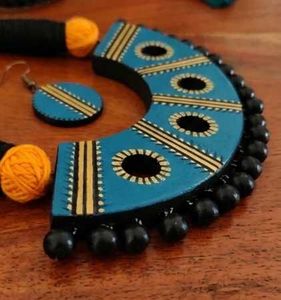 Boho Blue Terracotta Necklace &amp; Earrings Set