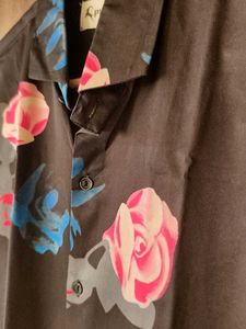 Men's Black Floral Print Shirt M