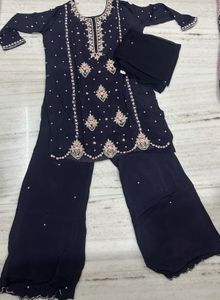 Elegant Navy Blue Kurta Set with Sharara