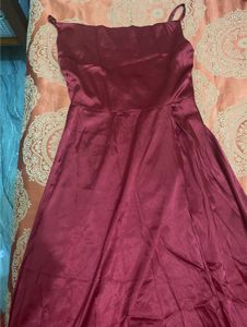 Elegant Maroon Satin Maxi Dress