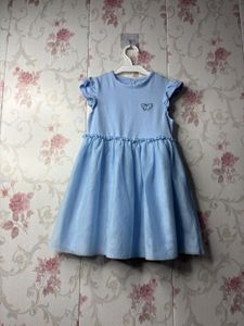 Adorable Blue Tulle Dress with Butterfly Accent