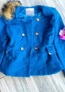 Stylish Blue Jacket with Fur Trim,fur coat