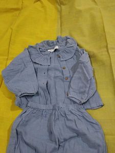 Blue Baby Set with Ruffled Collar