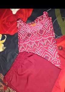 Stylish Redish maroon Bandhani Kurta Set