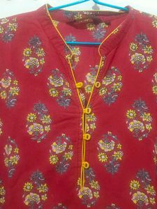 Red Floral Print Kurta