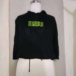 Black Cropped Graphic Hoodie