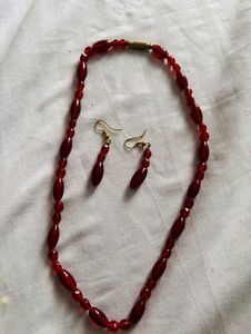 ❤️‍🔥Red Beaded Necklace and Earring Set
