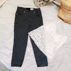 Very Beautiful Net Top With Dot Print Trouser