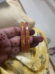 Pretty Pink &amp; Gold plastic Bangles