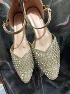 Sparkling Gold Heels with Embellishments