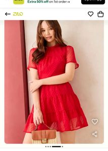 Elegant Red Swiss Dot Dress Material