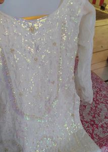 White full pakistani Sequined Kurta and dupatta on