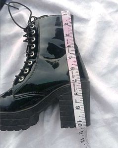 Glossy Black Platform Heel Ankle Boots