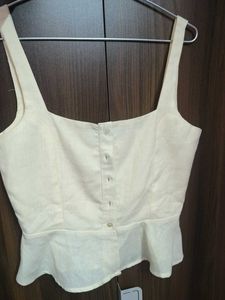Cream Peplum Button-Up Top