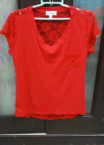 Chic Red Lace V-Neck Top