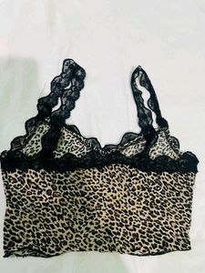 Leopard Print Lace Trim Camisole top