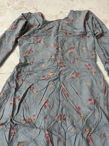 Grey Floral Print Kurta