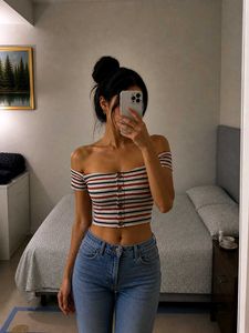 Striped Off-Shoulder Crop Top