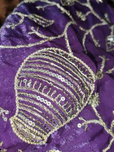 Beautiful Purple Saree with Golden Motifs