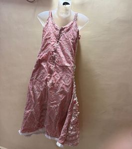Pink &amp; White Embellished Gown with Rose Details