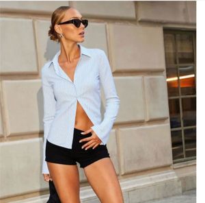 Striped Button-Up Shirt ruched