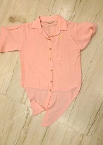 Pink Tie-Front Button-Up Shirt