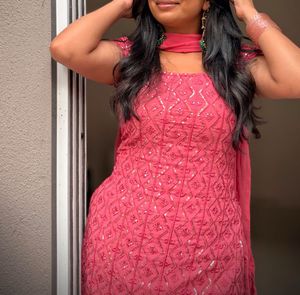 Elegant Pink Y2k Sequined Kurta Set