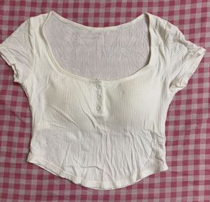 White ribbed padded Button-Up Crop Top