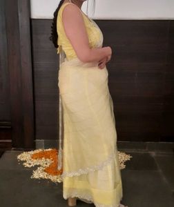 Elegant Yellow &amp; White Saree