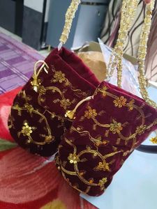 Embroidered Maroon Potli Bag