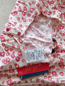 White Floral Print Kurta