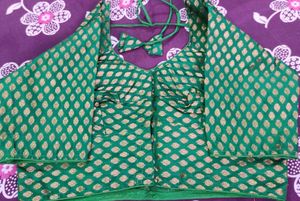 Green Golden Banarasi Butti Silk Blouse