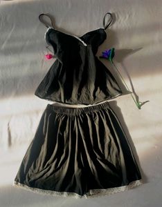 Black Lace Trim Pyjama Set