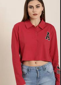 Red Cropped Long Sleeve Top