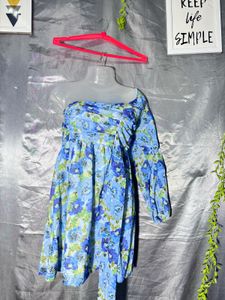 Blue Floral One-Shoulder Midi Dress