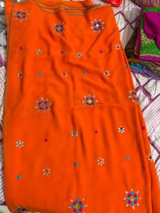 Vibrant Orange Embroidered Saree