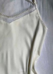 Cream Satin Camisole Top with Pearl Detail