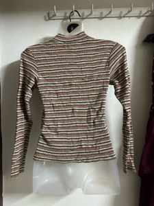 Striped Mock Neck Long Sleeve Top