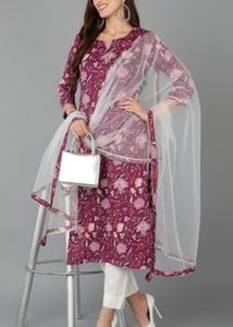 Pretty Printed Purple Color Suit LoSet With Duppat