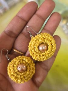 Handmade Yellow Crochet Earrings